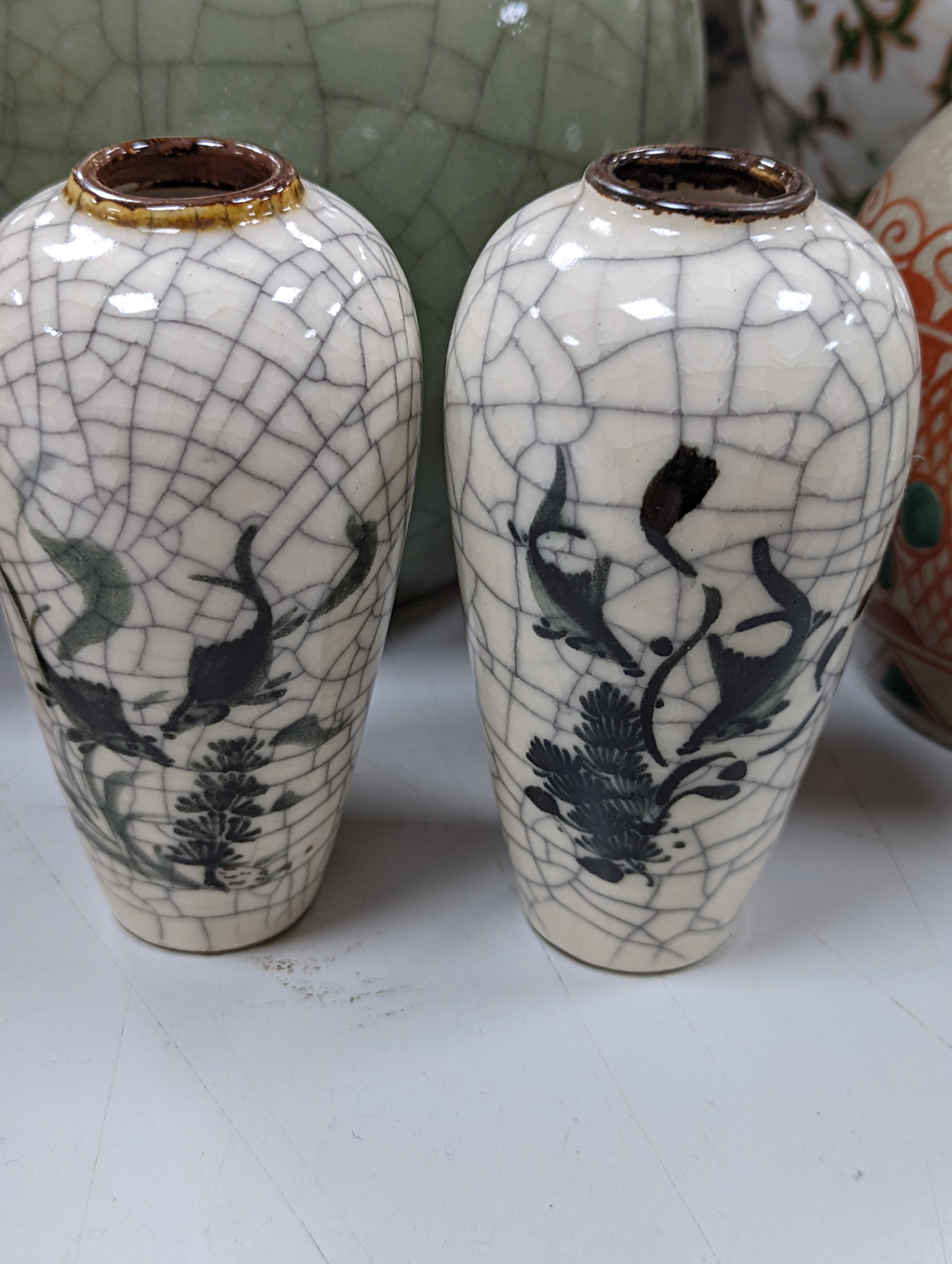 A group of 19th/20th century Chinese crackle glaze vases, tallest 30 cms high.
